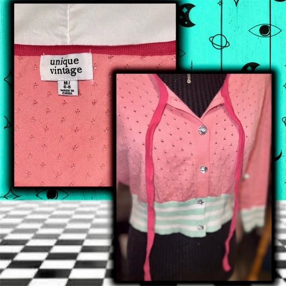NWT: Unique Vintage - Pink Perforated Dandy Cardigan (SIZE MEDIUM) - Picture 7 of 9